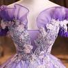 Vestido de Noche para Examen de Arte, Atuendo para Recital en Solitario Bel Canto, Morado Modelo Nuevo 2026, Vestido de un Hombro Abullonado para Actuación Vocal para Anfitriona