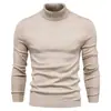Suéter Gola Alta Liso Masculino Outono/Inverno 2025 Tricô Masculino Camisa Base Verde Militar