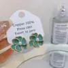 Banho de Ouro Real, Coleção Série Azul Moda Coreana e Japonesa, Brincos de Esmalte com Efeito Gotejante para Mulheres, Novos Brincos e Acessórios de Luxo Leve Nicho