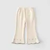 Calça Flare Bebê Menina Estilo Coreano Calça Flare Infantil Outono Veludo Versátil Legging Bordada Cereja para Usar por Cima