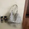 Bolsa de ombro casual estilo coreano 2026, bolsa de tecido de grande capacidade para o dia a dia e viagens, bolsa tote de poá vintage para lazer