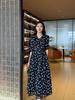 M home Italia lujo ligero! Vestido Midi Vintage Negro y Blanco de Lunares Polo Cuello en V Cintura Ajustada Adelgazante Algodón Tul