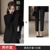 Colete de Terno Preto Terno para Mulheres Primavera e Outono Novo Elegante Estilo Deusa Colete Profissional Calça Conjunto de Duas Peças