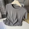 Camiseta de Manga Corta con Cuello de Doble Rollo Sencilla para Mujer, Primavera, Suave, Sedosa, Adelgazante, Elástica, Camiseta Base, Top Casual Versátil, Moderno