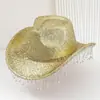Sombrero de Vaquero Occidental Negro con Flecos de Pedrería de Alta Venta Transfronteriza Estilo Chica Popular Europea y Americana Sombrero para Fiesta y Escenario