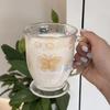 Estilo Ins Coração de Menina Borboleta Grafite Copo de Chá de Leite Verão Grande Capacidade Copo de Água de Vidro Copo para Leite, Suco, Café