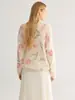 Suéter de mohair con estampado floral de estilo suave para mujer, 26 otoño nuevo en ropa para mujer, top de punto sin hombros con cuentas