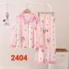 Pijamas para meninas primavera e outono novo terno de manga comprida com lapela roupas para casa infantil cardigan roupas para casa crianças médias e grandes