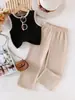 Comercio Exterior Transfronterizo Verano Europeo y Americano Conjunto de Dos Piezas para Niñas con Tops sin Mangas Bloques de Color Combinados con Pantalones de Punto de Color Sólido