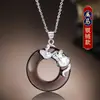 Collar con Colgante para Hombre Moderno Elegante Sencillo Versátil Obsidiana Hebilla de Seguridad Plata de Ley S925 Joyería para Mujer