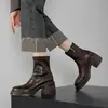 Novedad Otoño/Invierno 2026 para Mujeres Petites: Botines Cortos Adelgazantes de Tacón Grueso con Punta Redonda, Suela Gruesa, que Aumentan la Altura, con Cremallera Lateral