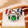 Anillo Rectangular de Zircón de Suministro Transfronterizo de Comercio Exterior, Pulsera de Diamante Esmeralda Simulado, Anillo de Tesoro de Color de Personalidad Europea y Americana