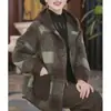 Novedad Otoño e Invierno 2025 Abrigo de Tartán de Terciopelo Doble Cara Cardigan con Capucha Holgado y de Moda Abrigo de Lana Casual para Mujer