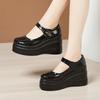 Zapatos Planos de Tacón de Cuña y Tacón Alto con Boca Poco Profunda para Mujer 2025 Primavera y Otoño Nuevos Suela de Plataforma Suela Gruesa Impermeable Plataforma Charol Talla Grande Zapatos de Trabajo