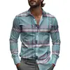 Camisas de Negocios para Hombre Transfronterizas con Patrones de Cuadros Rayados, Camisas de Manga Larga para Hombre, Tops de Primavera de Cuello con Botones