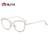 Gafas de lectura de marca BJYX, marco completo, caja de negocios, ultraligeras, ultratransparentes, de color sólido, de metal, de alta calidad, anti luz azul, espejo plano