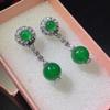 Brincos Redondos Vintage de Calcedônia Verde de Gelo Alto com Agulha de Prata 925 Inlaid Agata Verde Brincos de Jade Femininos