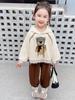 Traje de Primavera y Otoño para Niñas Nuevo Estilo Encaje Oso Fetted Ropa para Niños Sudadera con Capucha de Dos Piezas Moderna para Niños