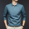 Polo de algodón para hombre 240g primavera 2025 nuevo logo de pony bordado algodón transpirable solapa manga larga camiseta hombre