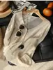 Cardigan de Tricô Soltinho Fino com Decote V, Manga Longa, Texturizado com Renda Vazada, Estilo Moda de Hong Kong e Americano, para Proteção Solar Feminina