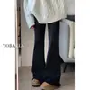 Jeans Bootcut Negros de Borde Crudo para Mujer en Otoño e Invierno Forrados de Felpa y Engrosados Talla Grande mm Aspecto Adelgazante Cintura Alta Elásticos Pantalones Acampanados