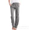 Transfronterizo eBay Amazon wish Primavera y Verano Botones Color Sólido Algodón y Lino Suelto Cordón Botones Casual Pantalones de Pierna Ancha Mujer