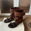 ¡En stock, se envía al instante! Zapatos del Mismo Estilo de Mamá Uva, Botines Melard con Bloques de Color, Botines Plisados Fruncidos, Sandalias para Mujer
