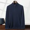 Suéter de Cashmere Macio e Ceroso Novo para Outono e Inverno Masculino Gola Alta Meia Zíper Suéter Casual de Negócios Camisa de Base Tricotada