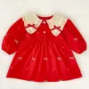 Vestido de Navidad para Niña Primavera Otoño Manga Larga Pelele de Bebé Bordado de Lazo Vestido Rojo para Niña Atuendo de Hermana