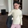 Suéter Básico de Cuello Medio de Alta Frecuencia para Campus para Niños y Niñas, Color Sólido, Elegante, Práctico, Casual, Versátil, Alta Elasticidad