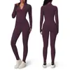 Chamarra de fitness de manga larga con cremallera y cuello alto con bolsillos, leggings de yoga sin costuras de cintura alta, conjunto de dos piezas para correr y fitness