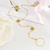Pulseira Flor de Zircônia de Quatro Pétalas Estilo Coreano com Anel de Dedo, Corrente de Pulso de Luxo de Alta Qualidade, Presente de Aniversário para Mulheres, Em Estoque