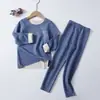 Conjunto de Roupa Íntima Térmica Infantil Lã Roupas de Outono e Calças para Meninos Pijamas Finos Infantis com Base de Algodão para Meninas