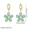 Pendientes florales de alta gama estilo moda europea y americana, colgantes de flor con esmalte azul y blanco bañados en oro, pendientes de aro de acero inoxidable