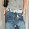 Cinto Fino Branco de Alta Qualidade Vintage para Mulheres, Acessório de Renda de Nicho para Vestidos e Jeans, Cinto de Couro com Tachas Tendência