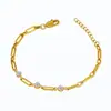 Pulsera de Moda para el Día a Día con Diseño de Nicho, Minimalista y Versátil, Pulsera de Acero de Titanio con Circonitas Estilo Clip de Papel, Pulsera de Estilo Creativo