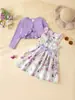 Amazon Transfronterizo Nuevo Estilo Cárdigan para Niña Pequeña Primavera y Otoño Vestido Chaleco Estampado Floral Dulce Casual Conjunto