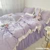 Novo Conjunto de Quatro Peças Cor Sólida Escovado Corte Tridimensional Flor Estilo Coreano Estilo Princesa Renda de Alta Qualidade Capa de Edredom Saia de Cama Conjunto de Cama de Três Peças