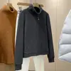¡Dile adiós al estorbo! De Rong top cómodo versátil con cuello de soporte de bolsillo, cierre de cremallera, corte ajustado, favorecedor, sudadera chaqueta elástica para mujer