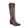 Outono Inverno 2026 Novas Botas Femininas Moda Europeia Americana Bico Quadrado Salto Grosso Bordado Bordado Tradicional Botas Longas Botas de Montaria Comércio Exterior