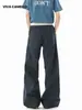 VIVA CAMELLO Pantalones Casuales de Retazos Cuadros Americanos para Hombres y Mujeres Primavera y Verano Pantalones Rectos de Cordón Pantalones Largos Anchos Sueltos