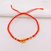 Transmisión en Vivo Suministro de Nuevo Tobillera de Hilo Rojo con Moneda Martillada Estilo Chino con Bestia Devoradora de Oro para Atraer Riqueza y Tesoro Joyería al por Mayor