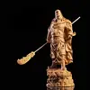 Escultura em Buxo de uma Figura Corajosa com Manto, Ornamento Clássico de Escultura em Madeira Estilo Chinês Guan Gong, Artesanato de Figura de Artes Marciais Esculpida, Item de Decoração para Casa