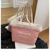 Bolsa de Ombro Jeans Portátil Estilo Balde Estampada com Renda para Mulheres Bolsa de Mão Casual Bonita para Meninas