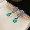 Brincos Pingente Argola Redonda Gota D'água Zircônia Colorida Agulha de Prata Brincos de Moda de Nicho Luxo Acessível Brincos de Alta Qualidade para Mulheres