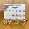 Aretes de Temperamento con Giro de Perlas Incrustadas de Venta Caliente Transfronteriza Juego de 6 Aretes Creativos Retro Dorados de Amor