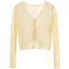 Cárdigan de punto fino con volantes y manga larga para mujer, protección solar de verano, chal de punto, top corto elegante, camisa para aire acondicionado