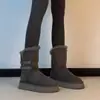 Versão para uso próprio~Botas de Neve Versáteis de Solado Grosso com Fivela Integradas de Couro e Pelo Femininas Botas Peludas Quentes Botas Curtas Botas de Algodão