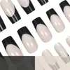 Modelo de Venda Quente para Comércio Exterior: Unhas Postiças Quadradas de Média Duração na Cor Nude Francês com Borda Preta Simples e Elegantes - 24 Peças Venda por Atacado