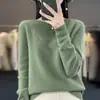 Suéter de punto de cuello redondo de primera línea para mujer, suéter base de punto holgado de manga larga, top de color liso, otoño e invierno, nuevo jersey
